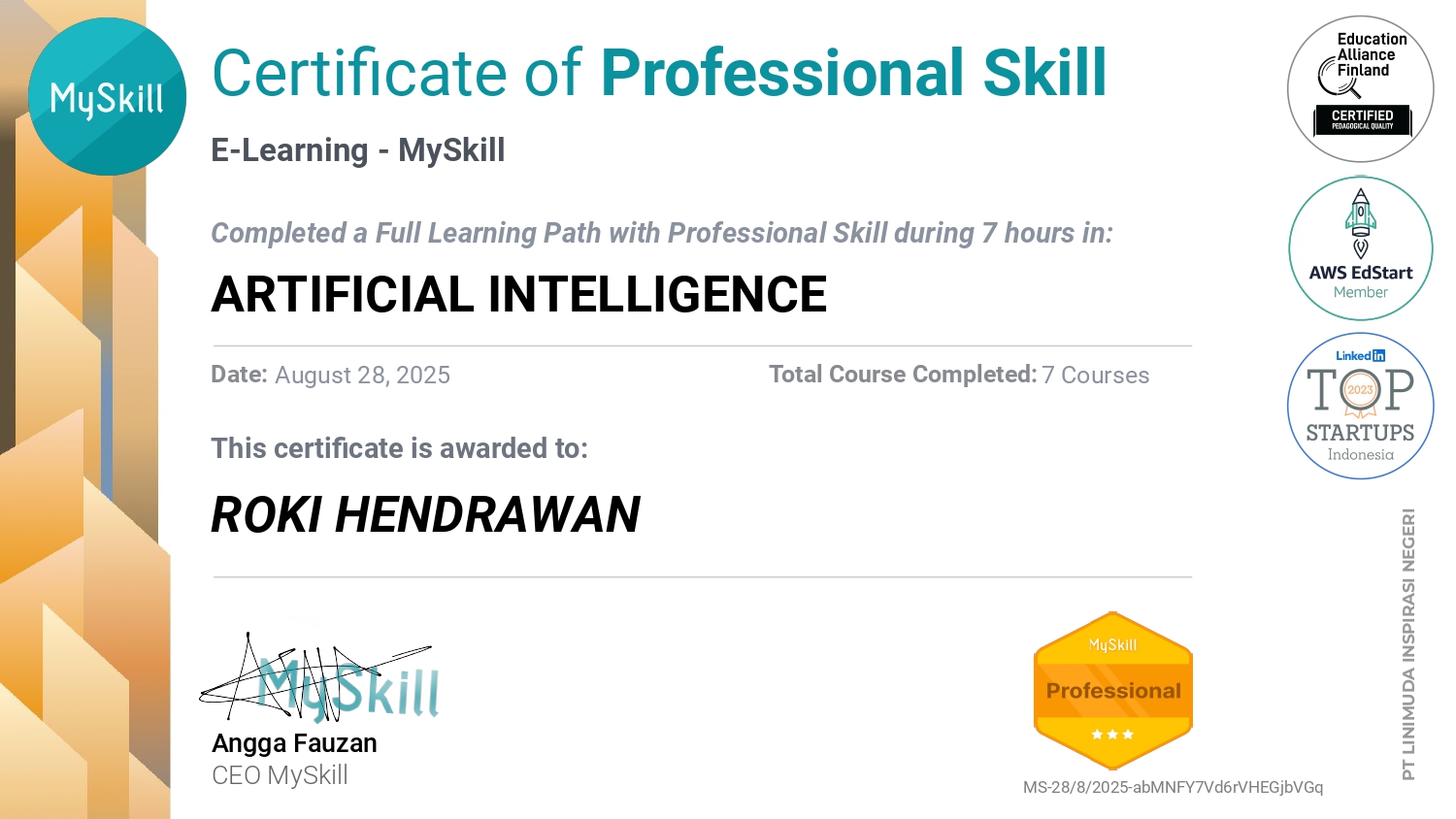 Sertifikat Software Quality Assurance oleh Roki Hendrawan